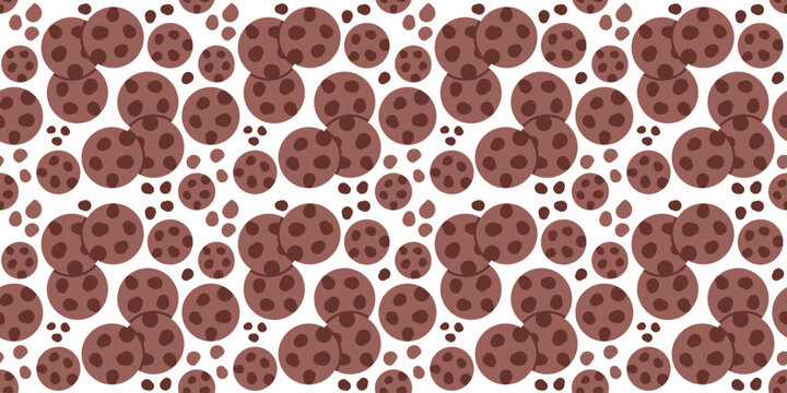 chocolate chip cookie seamless pattern flat design. baked sweet treat food illustration for bakery packaging, kitchen wallpaper, or cafe design. simple vector. pattern with white background. 