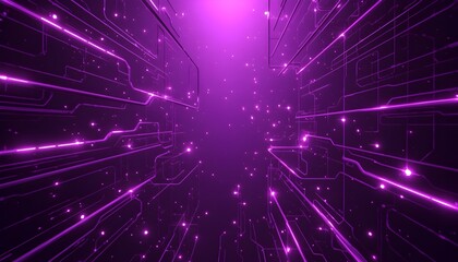 Fototapeta premium A futuristic purple circuit board with neon lights and glowing dots in a dark background