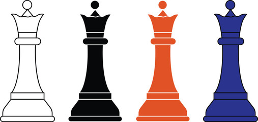 A set of colorful chess pieces on a plain background © Sumi