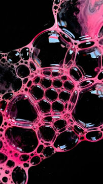 Pink Bubble Foam Texture Effect on Black Background Macro Abstract