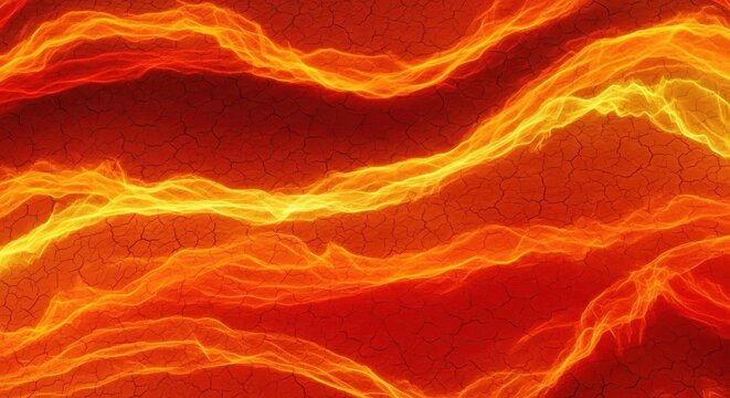 Abstract background showing fiery colors of intense summer heat, resembling flames and high temperatures over dry land, vivid, crimson, yellow