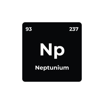 A simple, high-contrast periodic table element icon for Neptunium (Np). Features the white symbol 'Np', atomic number 93, atomic mass 237,