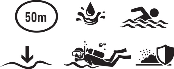 Obraz premium Swimming diving and water sports activity icons set illustration.