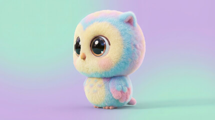 Fototapeta premium Adorable Plush Toy Pastel Rainbow Kitten Sitting on Purple Background