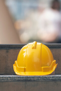 Banner Construction hard hat safety tools equipment workers in construction site engineering protection head hang on wood wall. Banner Many hard hat row helmet with copy space. Engineering Concept