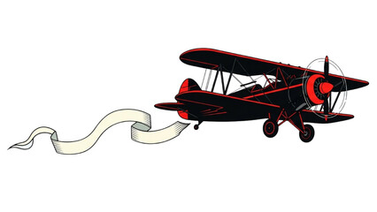 Vector CAD design of a vintage biplane in flight with banner © Stock Image Paradise