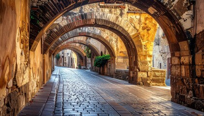 Obraz premium Enchanting Arched Pathway - A Journey Through Time and Stone.