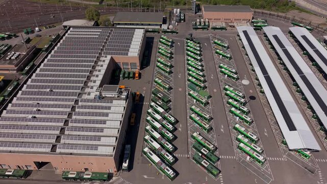Milan Electric Bus Depot Drone View Charging Infrastructure