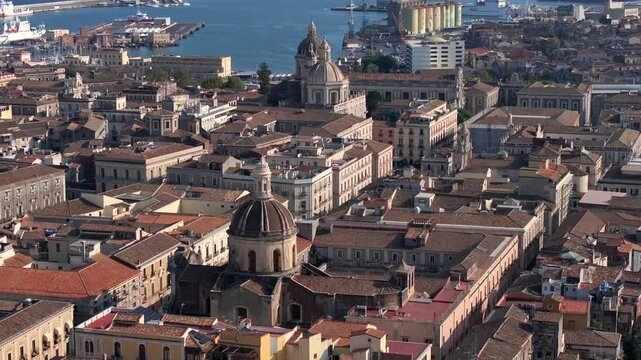 Catania central square, Basilica Cattedrale di Sant Agata. Aerial, Historic piazza del Duomo in Catania, Sicily, Italy.