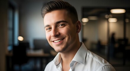 Obraz premium Business man smiling portrait in office workplace