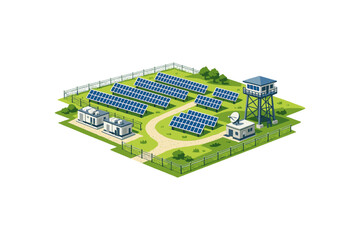 Obraz premium Modern solar power station with control tower and administrative buildings