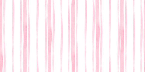 Abstract vertical gentle pink watercolor stripes kids background. Rustic seamless geometric brushstroke pattern for fabric, baby shower decor, graphic linen print, nursery wall design © Fedulova_art