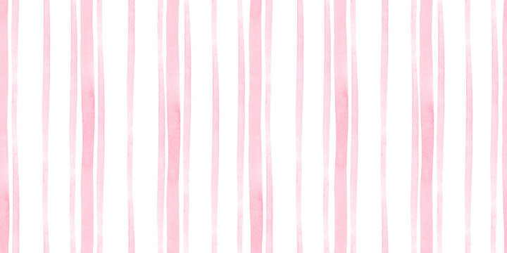 Abstract vertical gentle pink watercolor stripes kids background. Rustic seamless geometric brushstroke pattern for fabric, baby shower decor, graphic linen print, nursery wall design
