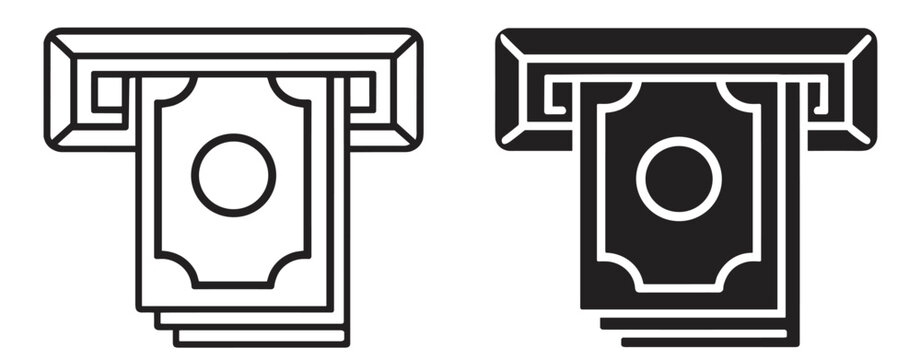 atm cash withdrawal terminal with banknote dispenser and payment machine vector icon set on transparent background