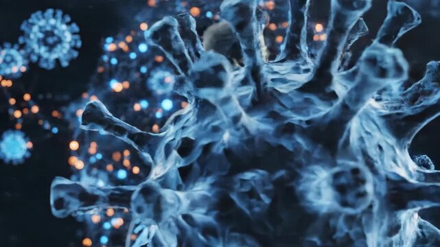 Human Bodys Immune System Fighting Off Viral Infection in a Futuristic Digital Environment.