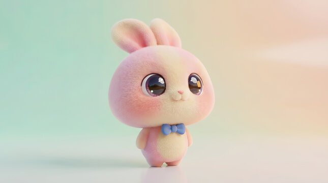 Cute Pink Bunny with Bow Tie, Soft Focus Portrait, Gentle Lighting