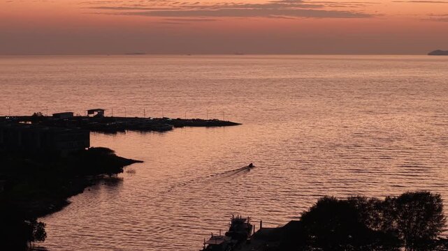 Aerial Seaside Tambak Pontian Coastal Sunset Harbor View