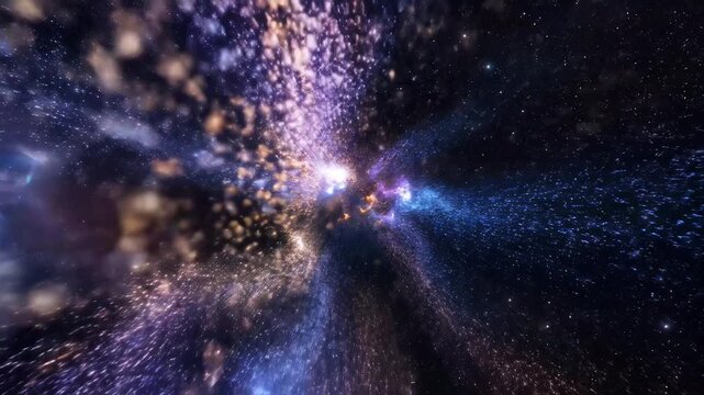 Cosmic nebula explosion light speed travel through vibrant galaxy cluster deep space exploration abstract background