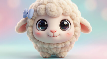 Obraz premium Cute Fluffy White Sheep Portrait, Soft Lighting, Close Up Shot