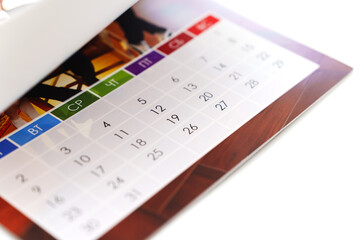 Fototapeta premium Calendar showing days of the week and dates for a month