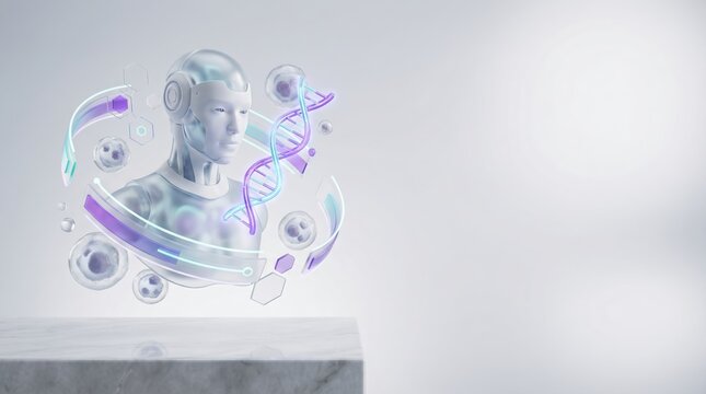 Glowing 3D DNA molecule hologram for healthcare technology and advanced biomedical research concept