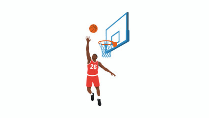 Basketball athlete jumping for layup into hoop on white background © Pemburu