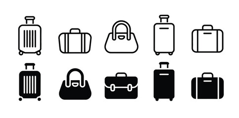 Luggage icon set suitcase handbag trolley briefcase travel bag solid black silhouette tourism design © EQBAL BASAR HABIB