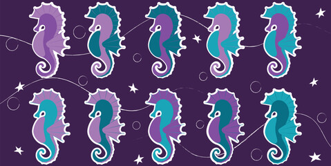 Fototapeta premium Art Art & Illustration set of seahorses in matching colors & Illustration