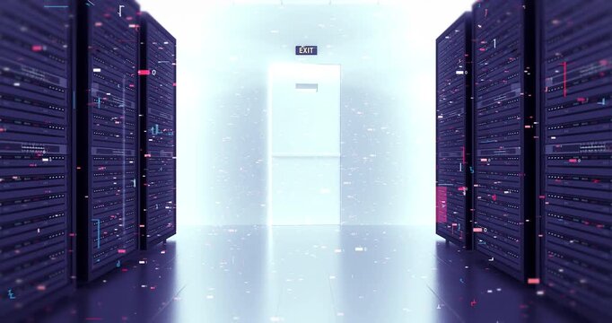 Professional 3D animation of server room transitioning to AI circuit board. Technology Related 3D Animation.