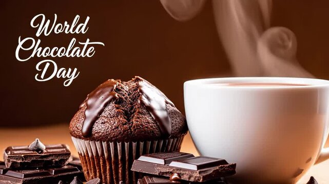 World chocolate day celebration with muffin and hot drink