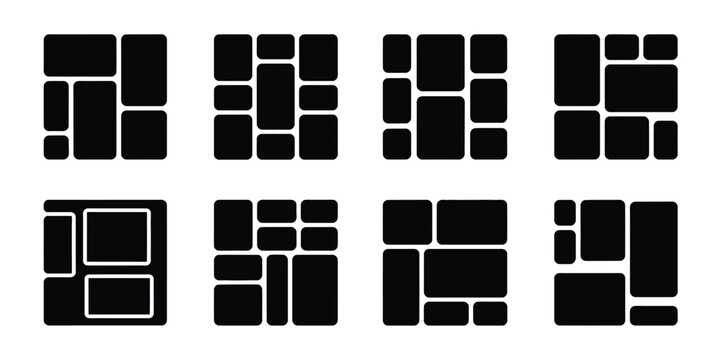 Photo frame vector set bento grid collage pastel minimal geometric modern metaball template UI design