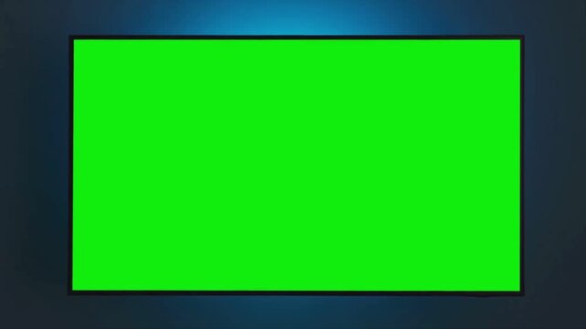 Green screen display frame mockup on dark blue background realistic chroma key monitor template for video editing presentation overlay and animation usage