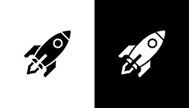 Black and white pixels rocket ship icons.