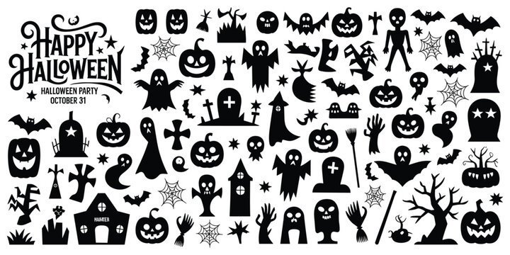 Black and white halloween with spooky and text ghosts