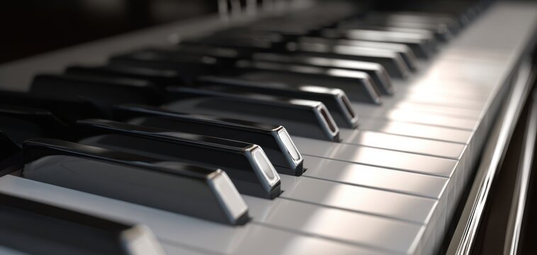 The Piano Keys in Close-Up Showing Glossy Black and White Notes with Reflection