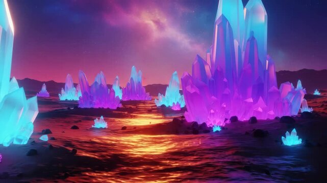 Abstract landscape with illuminated crystal formations