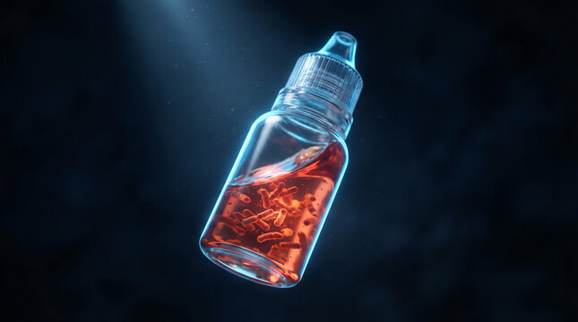 Contaminated Eye Drop Bottle with Bacteria &ndash; Ophthalmic Infection Risk Concept