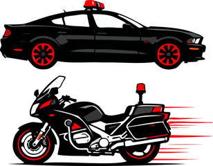 Modern Police Vehicle Set Silhouette Bold Red Vector © Shaima