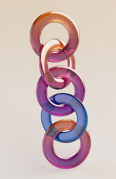 3D linked ring column with translucent vertical loop stack