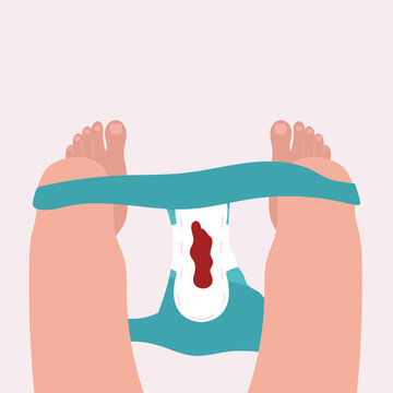 young woman sitting on Toilet seat. Underwear on period 6 days Vector illustration