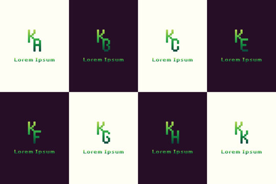 Letters KA KB KC KE KF KG KH KK Pixel Monogram Logo Set