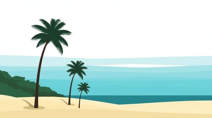 Obraz premium Tropical paradise with palm trees overlooking a serene turquoise sea isolated on white background