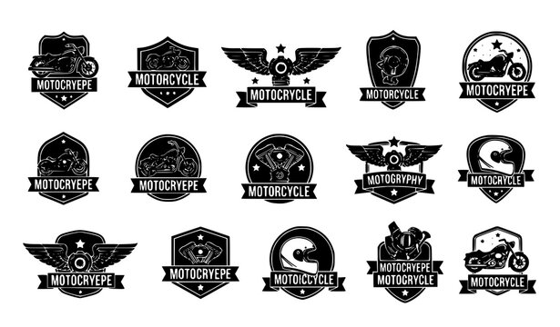 Vintage motorcycle badges and emblems set retro biker logo collection vector illustration