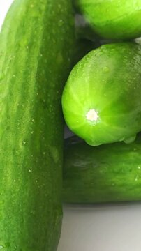 Cucumber cleaning and preparation process. vertical video.