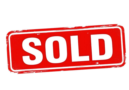 Red sold stamp indicating an item has been purchased or reserved isolated on transparent background