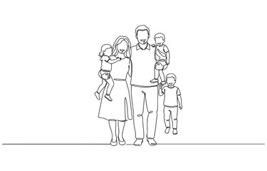 Obraz premium Happy family in continuous line art drawing style.