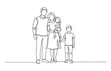Obraz premium Happy family in continuous line art drawing style.