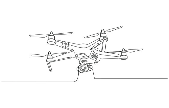 Vector continuous one single line drawing icon of quadcopter camera drone.
