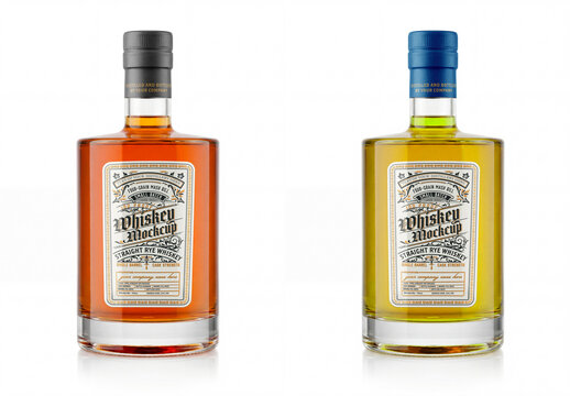 Amber whiskey bottle isolated on white