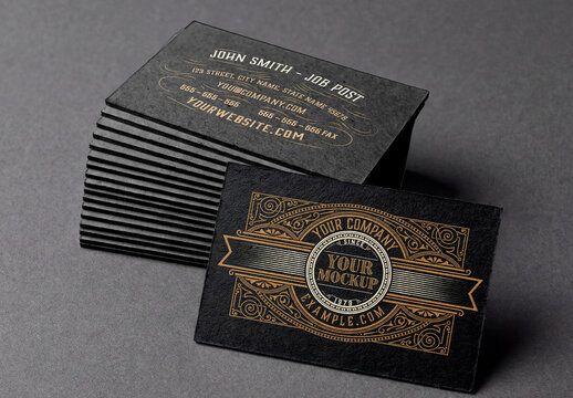 Blank business cards stack mockup on textured paper